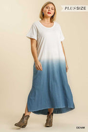 LD-X {Seashell Searching} "UMGEE" Blue Dip-Dye Dress PLUS SIZE XL 1XL 2XL