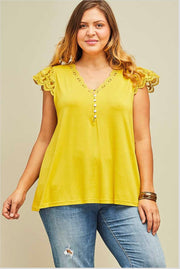 SSS-H {Simple Pleasures}  Mustard Top Crochet Lace Detail