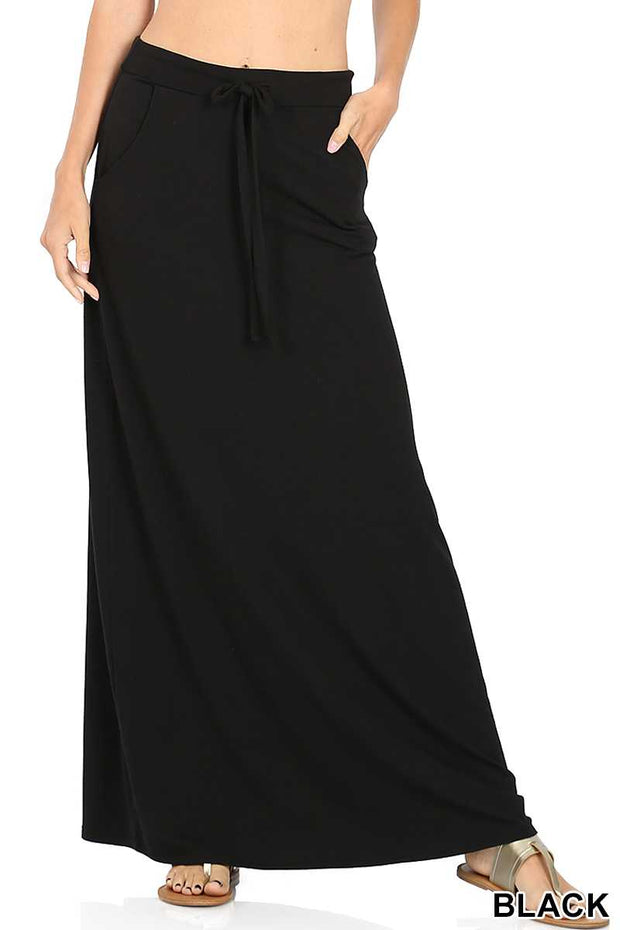 LEG-D  {Cozy Specialist} BLACK Maxi Skirt with Pockets PLUS SIZE 1X 2X 3X