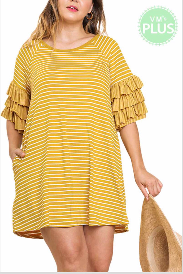 PQ-N {By Design} "UMGEE" Striped Dress with Ruffle Sleeves