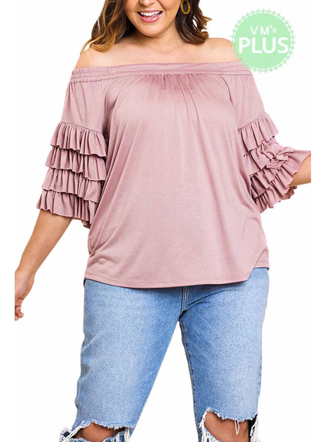 OS-N {Live Your Life} "UMGEE" Mauve Top with Ruffle Sleeves