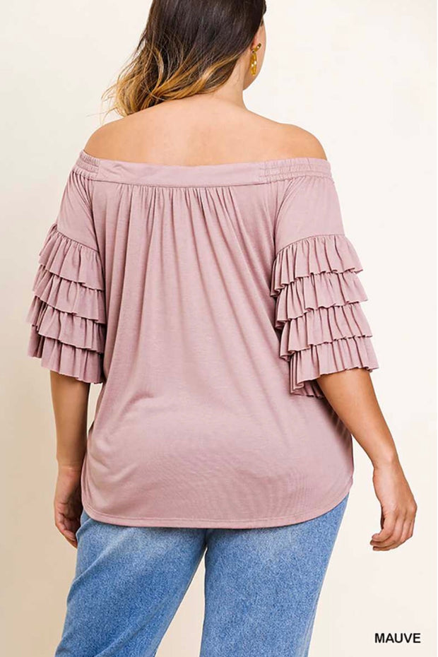 OS-N {Live Your Life} "UMGEE" Mauve Top with Ruffle Sleeves