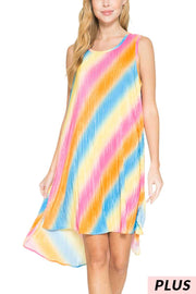 LD-S {Rainbow Brite} Sleeveless Hi-Lo Multi-Colored Dress PLUS SIZE 1X 2X 3X