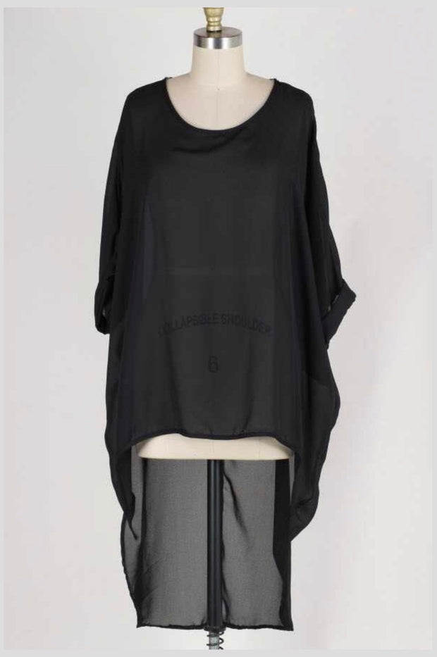 SSS-B {Cool Topic} Black Sheer Hi-Lo with Cuff Sleeves