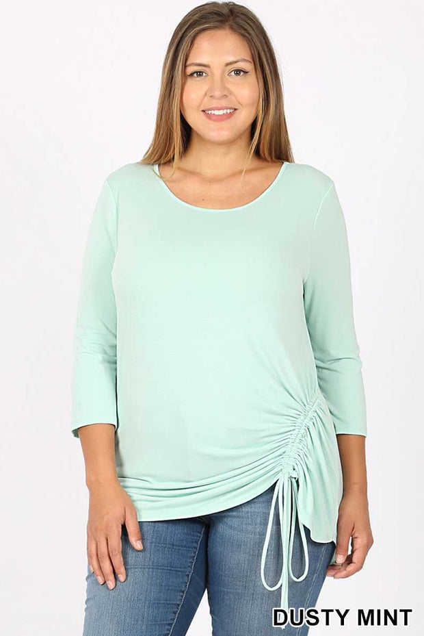 41 SQ-A {Mint Social} Mint Tunic with Ruched Side PLUS SIZE XL 2X 3X