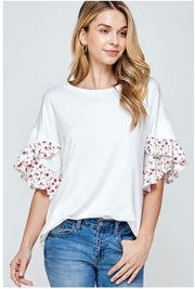 62 SD-B {Garden Views} White Top with Floral Detail PLUS SIZE XL 2X 3X