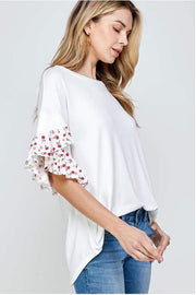 62 SD-B {Garden Views} White Top with Floral Detail PLUS SIZE XL 2X 3X