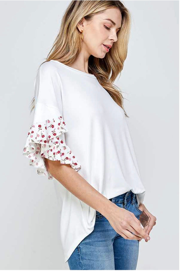 62 SD-B {Garden Views} White Top with Floral Detail PLUS SIZE XL 2X 3X