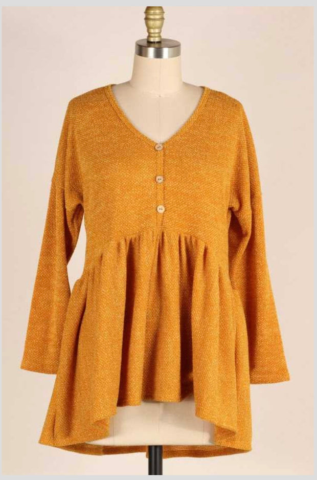 SLS-B {Lead The Way} Mustard Soft Knit  Top with Buttons