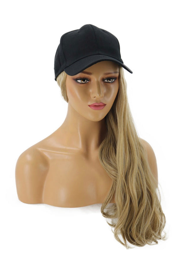 {Leah} Dark Blonde Long Curl Baseball Hat Wig