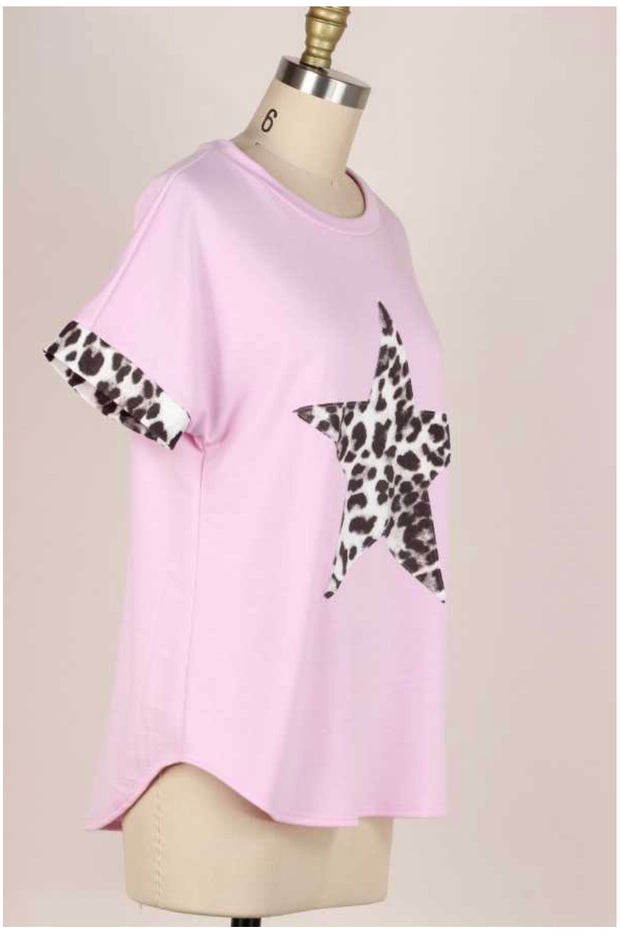 63 CP-H {You're A Star} Pink Top with Leopard Star PLUS SIZE XL 2X 3X