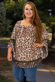 89 PQ-P {Just Go With It} Brown Animal Print Top  SALE!!!  PLUS SIZE 1X 2X 3X