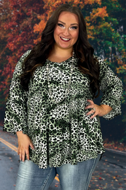59 PQ-Z {Know Yourself} Green Leopard Print V-Neck Top EXTENDED PLUS SIZE 1X 2X 3X 4X 5X