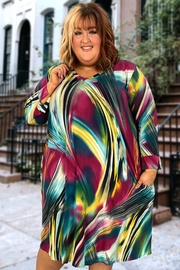79 PQ-A {Living For This} Multi-Color Print V-Neck Dress EXTENDED PLUS SIZE 3X 4X 5X