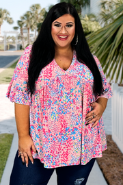 47 PSS-A {Lost And Found} SALE!  Multi-Color Dot Print Top PLUS SIZE XL 2X 3X