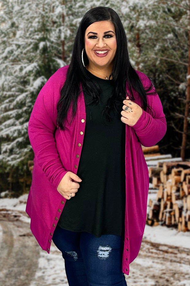 48 OT-B {Might As Well} Magenta Snap Button Cardigan PLUS SIZE 1X 2X 3X