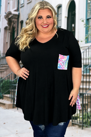 86 CP-C {Once Upon A Pocket} Black/Multi Floral Tunic EXTENDED PLUS SIZE 3X 4X 5X