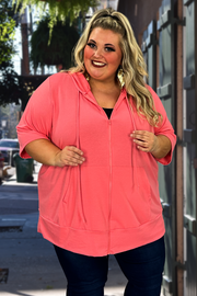 89 OT-C {Paint the Town} CORAL French Terry Hoodie CURVY BRAND!!!  EXTENDED PLUS SIZE 3X 4X 5X 6X