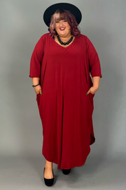 LD-H {Relax More Often} Burgundy V-Neck Maxi w/Pockets CURVY BRAND!!!  EXTENDED PLUS SIZE 4X 5X 6X (May Size Down 1 Size)
