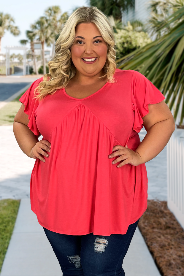 47 SSS-A {Say You Love Me} Pink V-Neck Babydoll Top PLUS SIZE XL 2X 3X