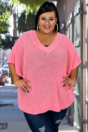 67 SSS-I {Simply Awesome} Bright Pink Oversized Sweater PLUS SIZE 1X 2X 3X