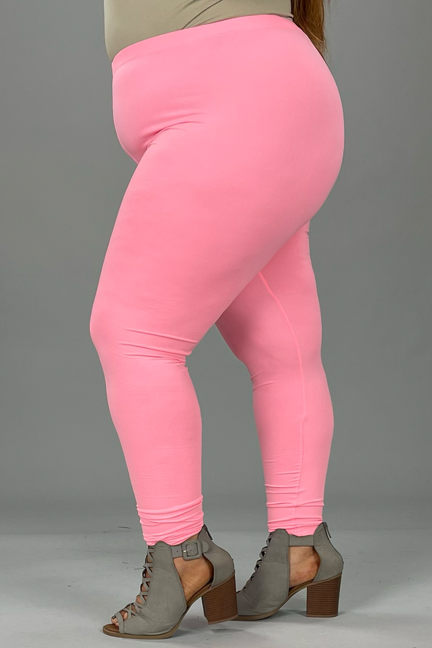 LEG-18 {Soft Candy} Pink Butter Soft Full Length Leggings PLUS SIZE XL 2X 3X