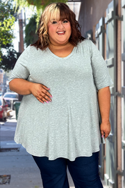 74 SSS-A {The Time Is Now} Heather Grey V-Neck Top EXTENDED PLUS SIZE 1X 2X 3X 4X 5X