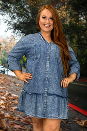 14 SLS-A {Tune Out The Noise}  Med. Denim Chambray Dress PLUS SIZE 1X 2X 3X