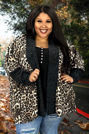 54 OT-A {Twist Of Fate} Brown Leopard Print Cardigan PLUS SIZE 1X 2X 3X 4X 5X