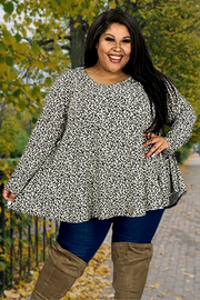 19 PLS-J {Word To The Wise} Taupe Animal Print V-Neck Top EXTENDED PLUS SIZE 3X 4X 5X