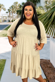 11 SSS-H {All The Buzz} H. Beige Tiered Ruffle Sleeve Dress PLUS SIZE 1X 2X 3X