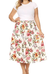 Bt-B {Positive Look} Stretchy Ivory Floral Print Skirt Bottoms