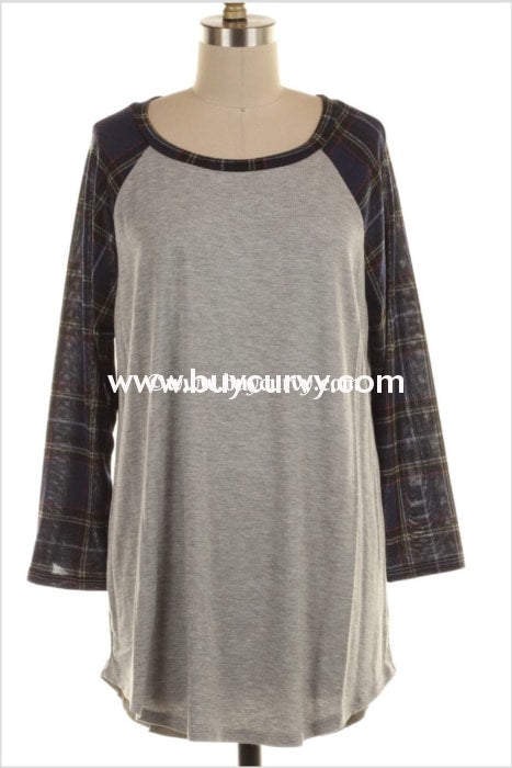 Cp-A {Amplify Hope} Gray Navy Plaid Sleeves Sale!! Contrast