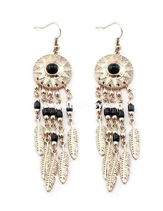 Ear-A Gold Dream Catcher Earrings With Black Stone *
