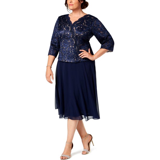 LD-G  M-109  {Alex Evenings} Navy Lace Dress Retail $229.00 PLUS SIZE 20W