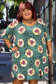 57 PSS-C {Feeling Superior} Teal Criss Cross Tie Dye Dress EXTENDED PLUS SIZE 3X 4X 5X