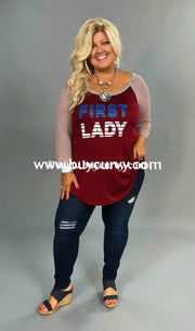 Gt-I First Lady Sale!! Burgundy With 3/4 Striped Sleeves Graphic