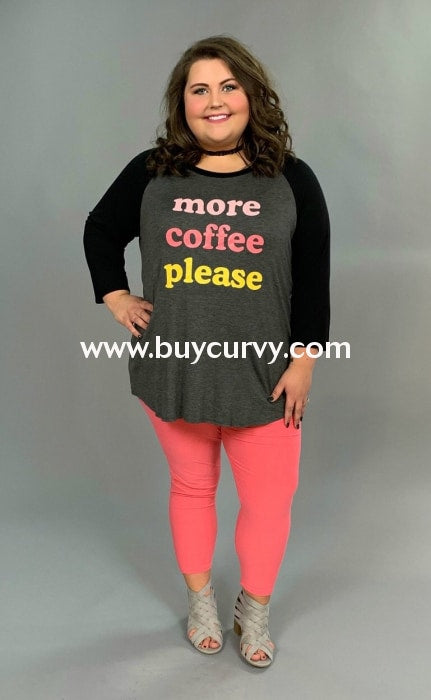 Gt-N {More Coffee Please} Charcoal & Black Raglan Tee Graphic
