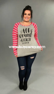 Gt-T All We Need Is Each Other Coral Striped Sleeved Sale!! Graphic