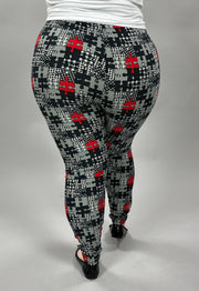 LEG-34 {Puzzled} Gray/Red Puzzle Print Leggings EXTENDED PLUS SIZE 3X/5X