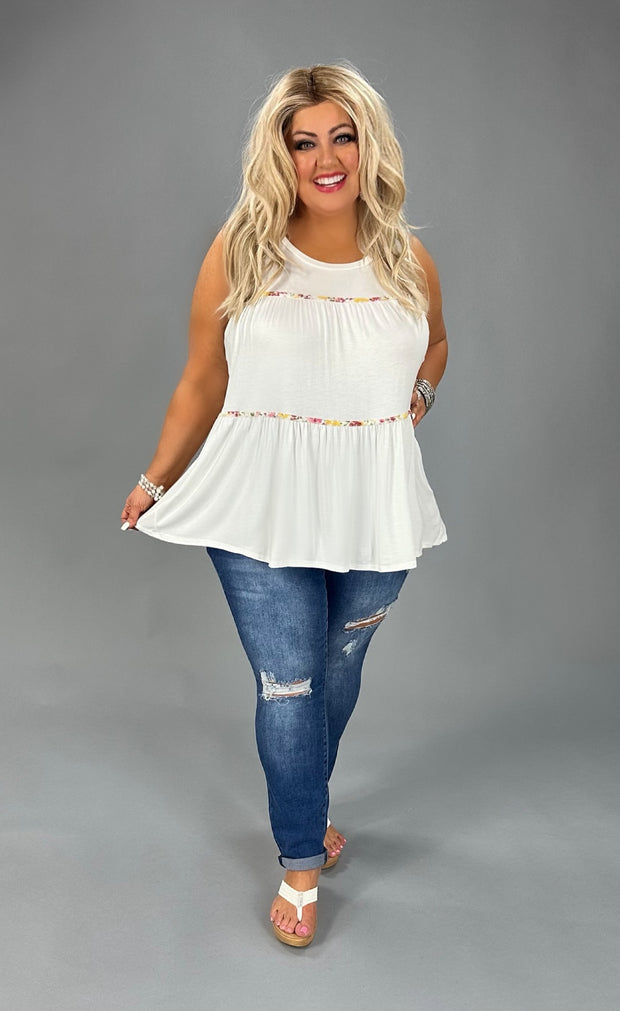 84 SV-A {Charming Ways} Ivory/Floral Contrast Tiered Top PLUS SIZE 1X 2X 3X