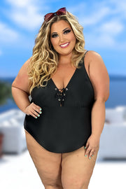 SWIM-E {Island Hopping} Black Lace Up One Piece Swimsuit EXTENDED PLUS SIZE 4X