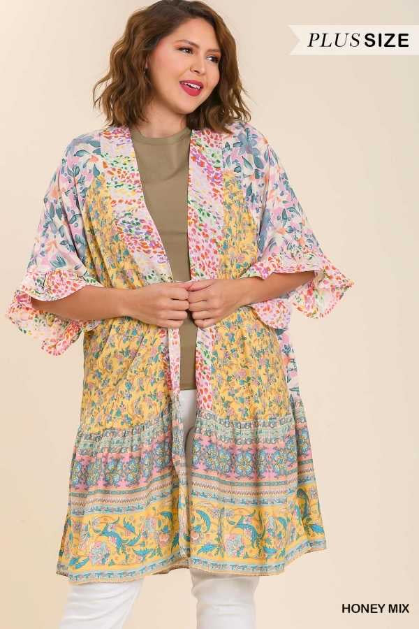 96 OT-U {Cali Inspired} Umgee Muliti-Color Floral Kimono PLUS SIZE XL/1X  1X/2X