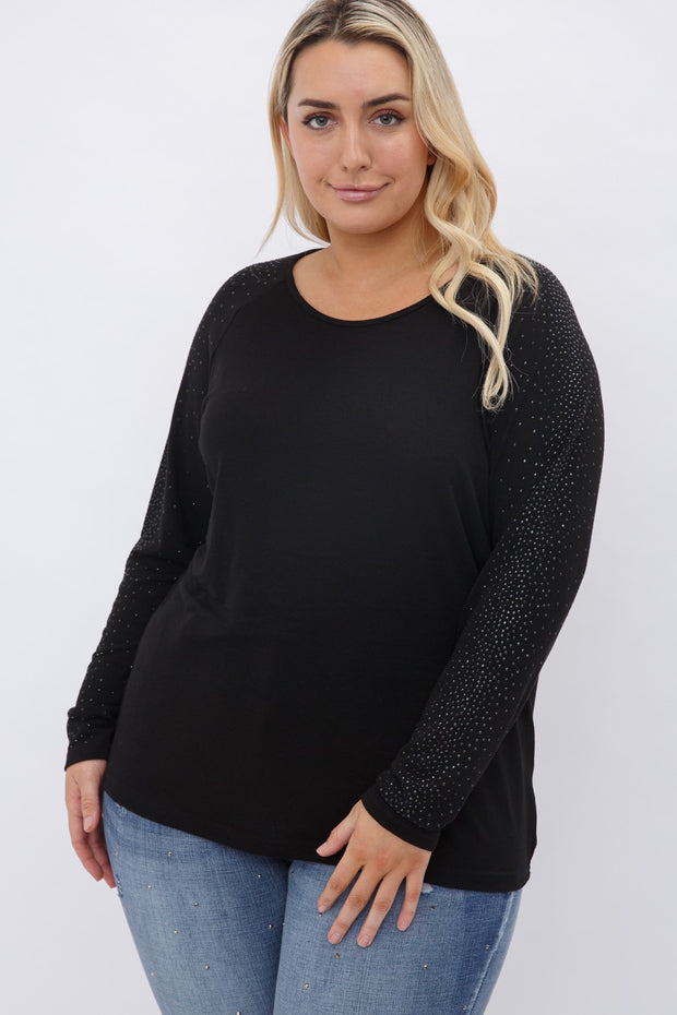 27 SD {Feeling Cherished} Black Top w/Studded Sleeves PLUS SIZE XL 2X 3X