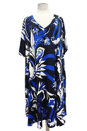 29 PSS {Bold Moves} Royal Blue/Black Lg. Floral Print Dress EXTENDED PLUS SIZE 4X 5X 6X