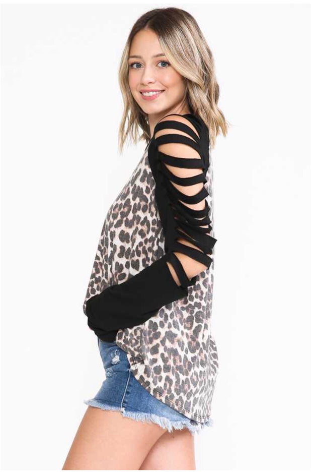 19 OS-B {The Spotlight} Black Leopard Cut Sleeve Top PLUS SIZE XL 2X 3X