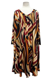 72 PQ {Smoothly Flowing} Brown Swirl Print Dress PLUS SIZE XL 2X 3X