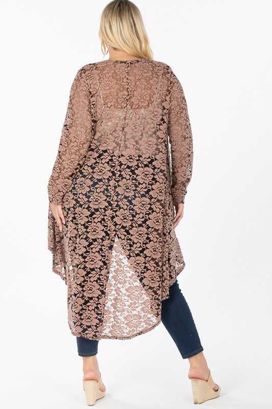 20 OT-W {Lace N Floral} Black Lace Cardigan w/Floral Print PLUS SIZE 1X 2X 3X