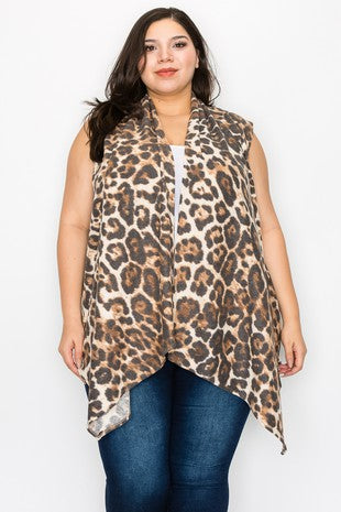 18 OT {Cue the Wild Side} Leopard Print Asymmetrical Vest EXTENDED PLUS SIZE 3X 4X 5X
