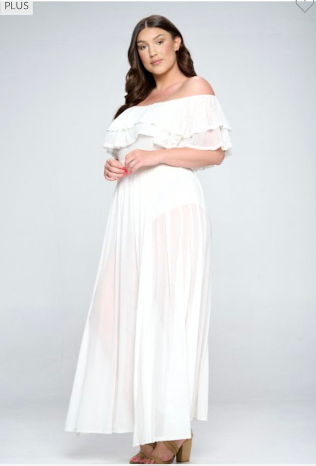 LD-T {Hold The Applause} Ivory SALE!  Mesh Off Shoulder Dress PLUS SIZE 1X 2X 3X